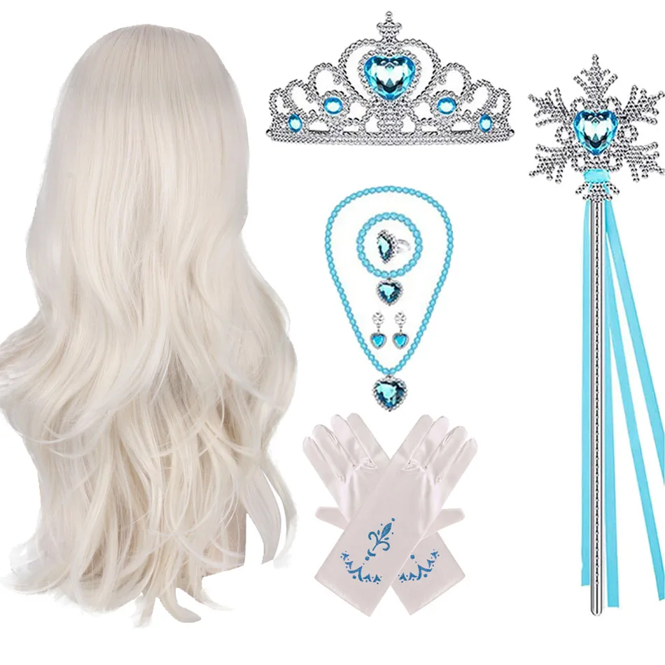 Elsa Wig Dress up Party Accessories Children Rayon Snow Queen Untie Hair Wig Headwear Kids Holloween Supply Princess Hair Wig