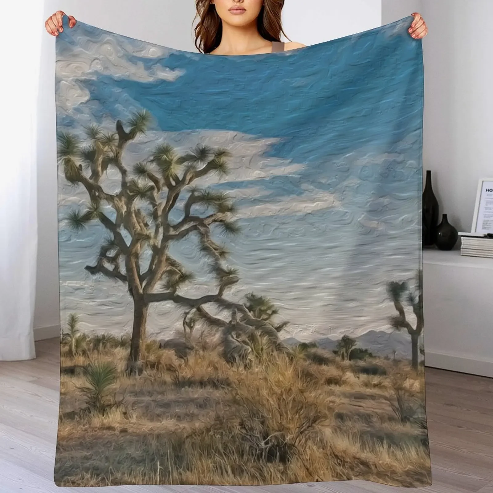 Digital Art Composition of Joshua Tree, Mojave Desert, California. Throw Blanket Thins Thin Blankets