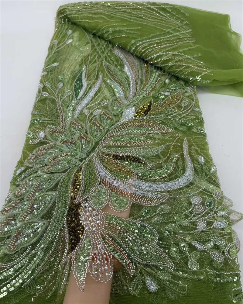 

High Quality African Sequins Lace Fabric for Sewing Dresses Nigerian French Groom Mesh Beads Wedding Party Decor