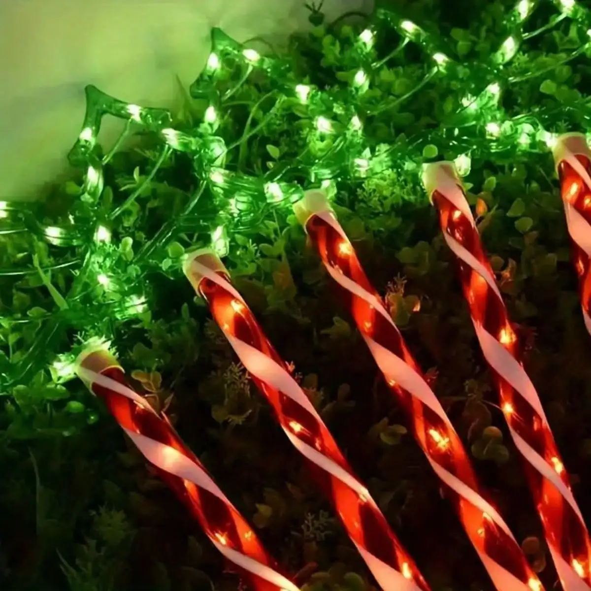 1-5 Solar Green Xmas Tree Candy Lights, 8 Modes, Outdoor Garden Porch Decor