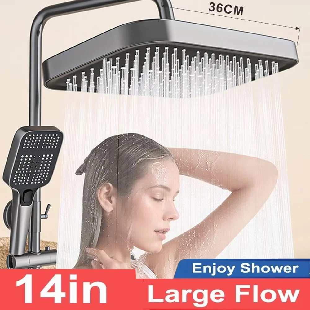 

14 In Big Panel Large Flow Supercharge Ceiling Mounted Shower Head Set 3 Modes High Pressure Shower Faucet Bathroom Accessories