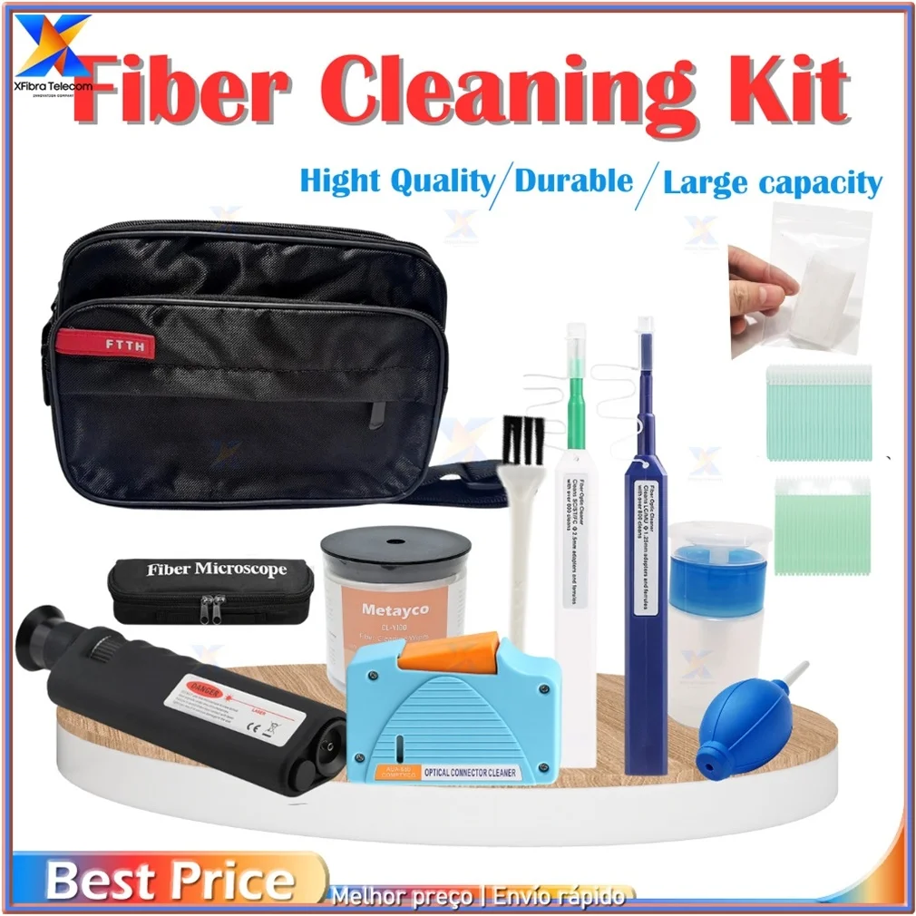 Fiber Optic Cleaning Kit, Cleaning Cassette for FC, SC, ST, LC, MU Connectors, Fiber Cleaning Tool Microscope, 400 Times