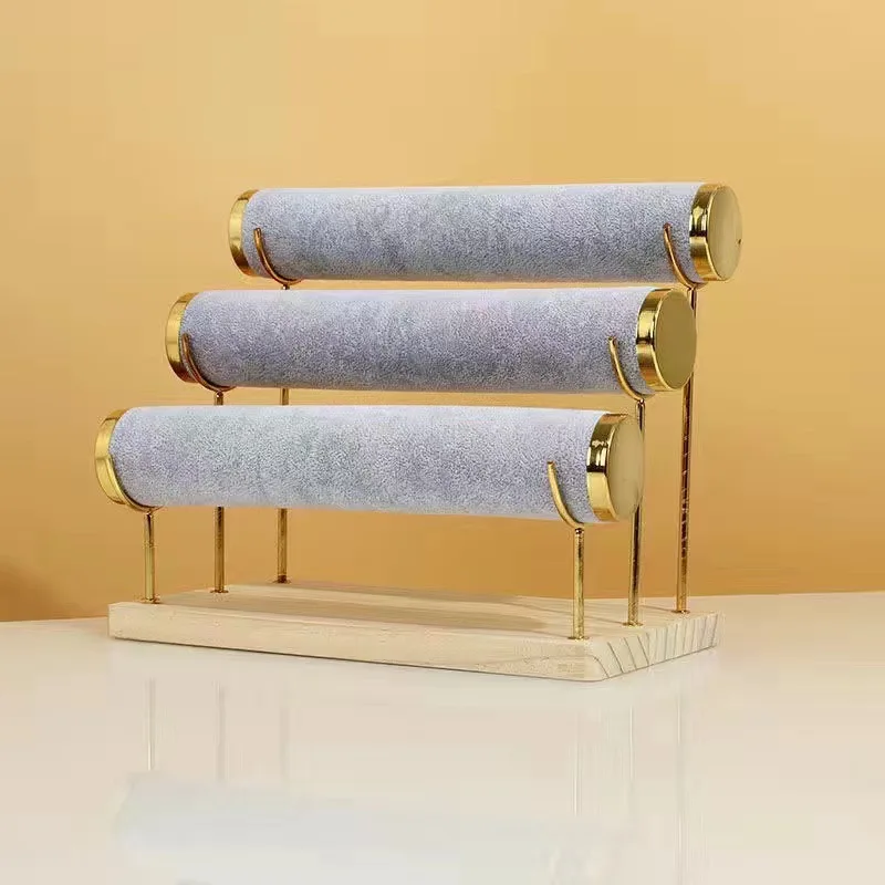 Bracelet Holder Jewelry Display Stand Velvet Watch Holder Exhibitor Jewelry Rack Solid Wood Premium Bangles Display Stand