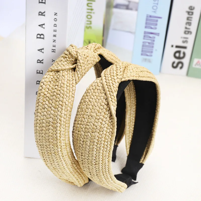 Natural Rattan Weaving Headband for Women Holiday Hair Accessories Wide Hairband Cross Straw Headband Women Outdoor Headwear