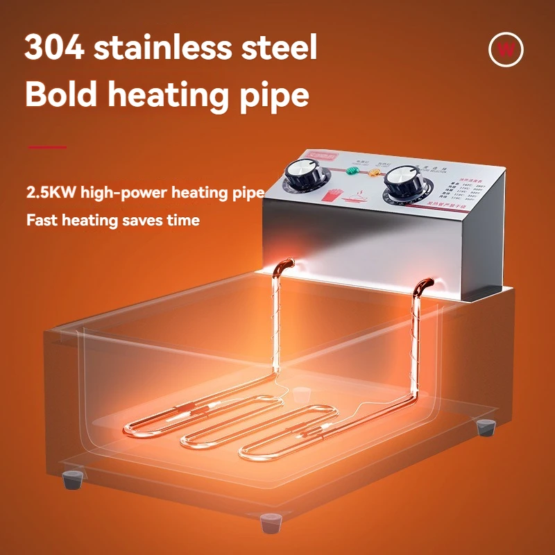 ماكينة مقلاة ذات خزان مزدوج تجارية تعمل بالغاز الكهربائي لبطاطس الدجاج تاكوياكي مثالية لأعمال المواد الغذائية في الشوارع