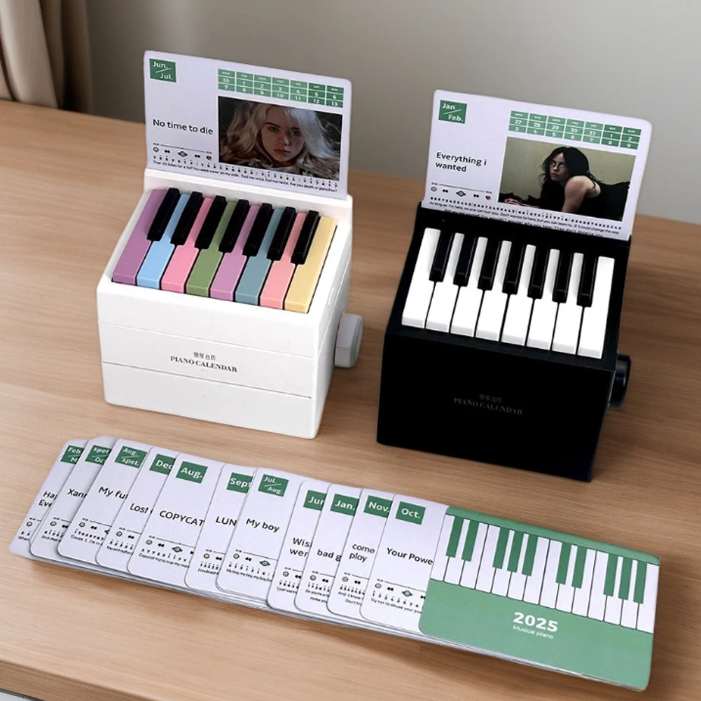 Piano Calendar 2025 Music Sheets Toy 15 Keys Piano Calendar Playable Piano Desk Calendar Gifts for Fans