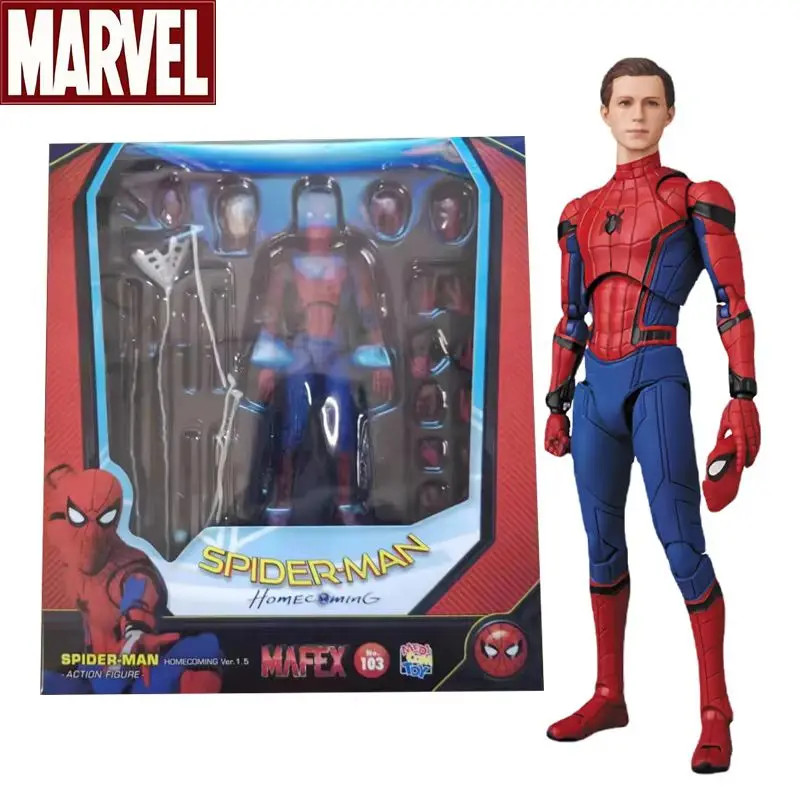 Mafex 103 스파이더 맨 액션 피규어 장난감 스파이더 맨 홈 커밍 디럭스 에디션 멀티 액세서리 모델 동상 인형 Collectible Gift