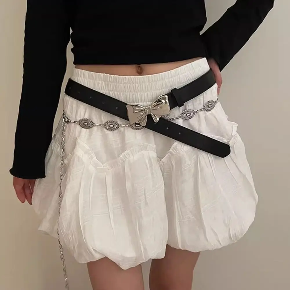 Ремень с металлической пряжкой-бантом Женский, Модный повседневный пояс из искусственной кожи в стиле ретро, аксессуар для юбки