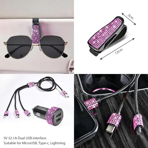 30 पीस ब्लिंग पिंक कार सेट महिलाओं के लिए ब्लिंग स्टीयरिंग व्हील कवर सेट 15 इंच शाइनिंग राइनस्टोन लाइसेंस प्लेट फ्रेम स्पार्कली डायम 6 best sales स्टीयरिंग व्हील कवर सेट - №1