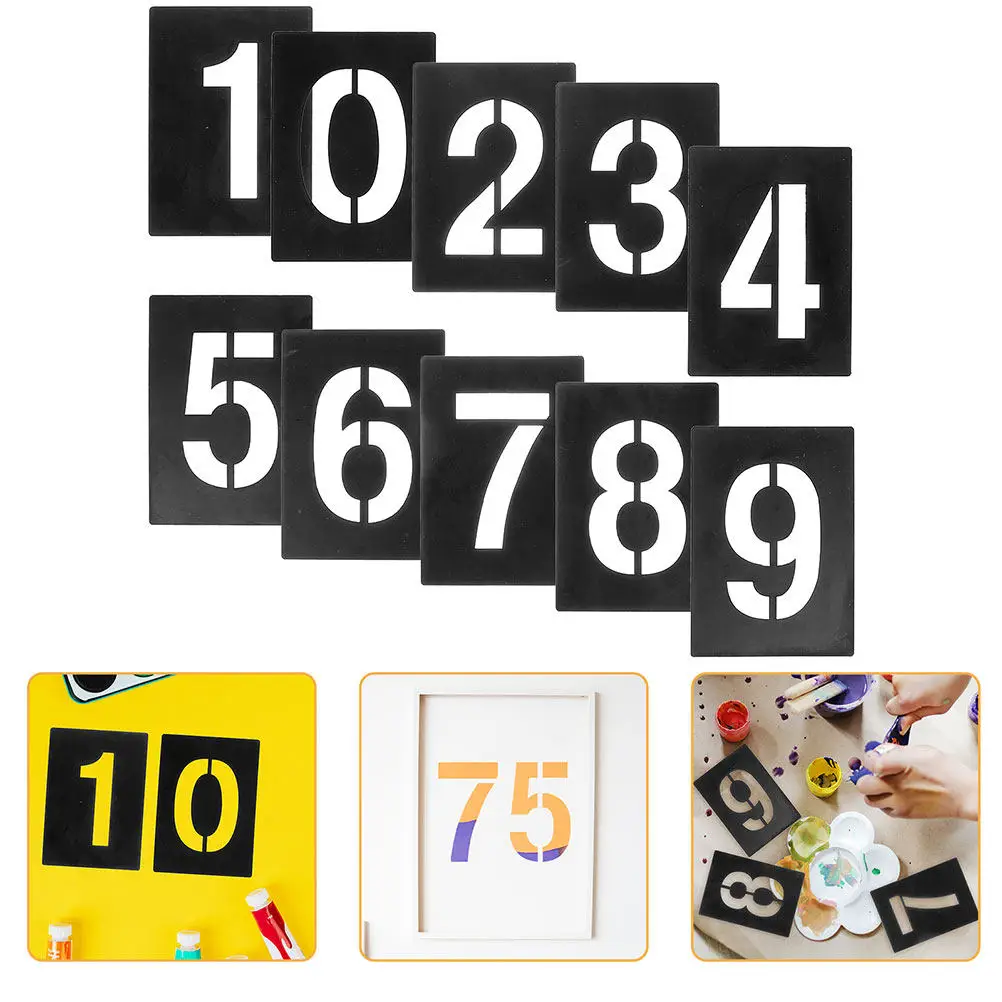 10Pcs Plastic Number Stencils 0-9 Reusable Precision Cut Stencil Set for Spray Paint Markers Carving Knives Cake Decorating