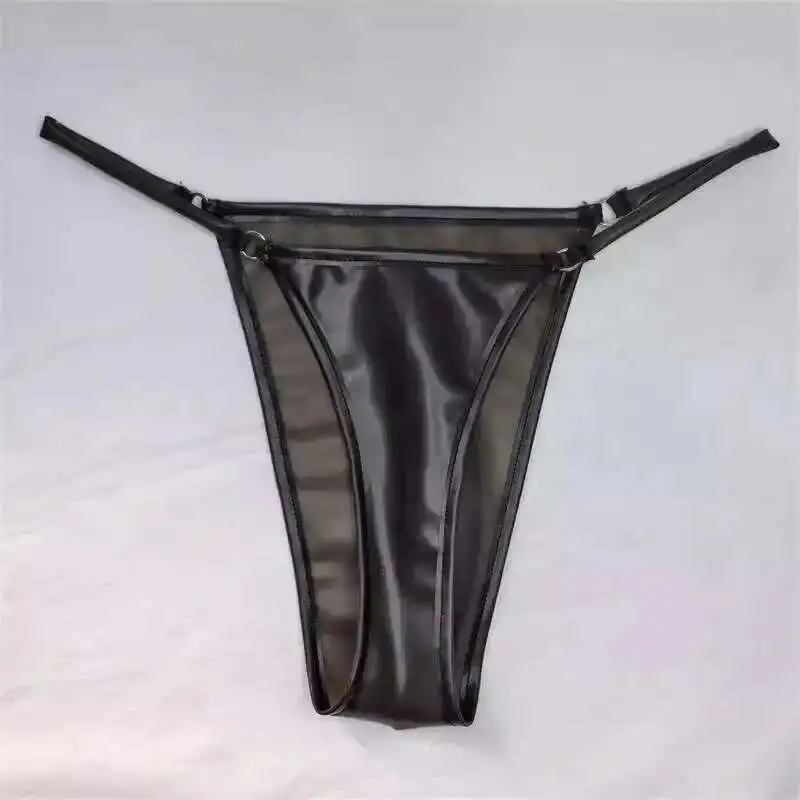 Waist76.6-100cm Latex Leather G String Underpants Men Lingerie Panties Crotch Length22cm Plus Size Underwear Sexy Briefs