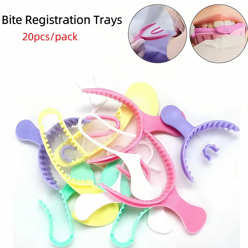 

20pcs Dental Bite Registration Trays Disposable Impression Tray with Net Colorful Plastic Teeth Holder Dentist Oral Care Tools