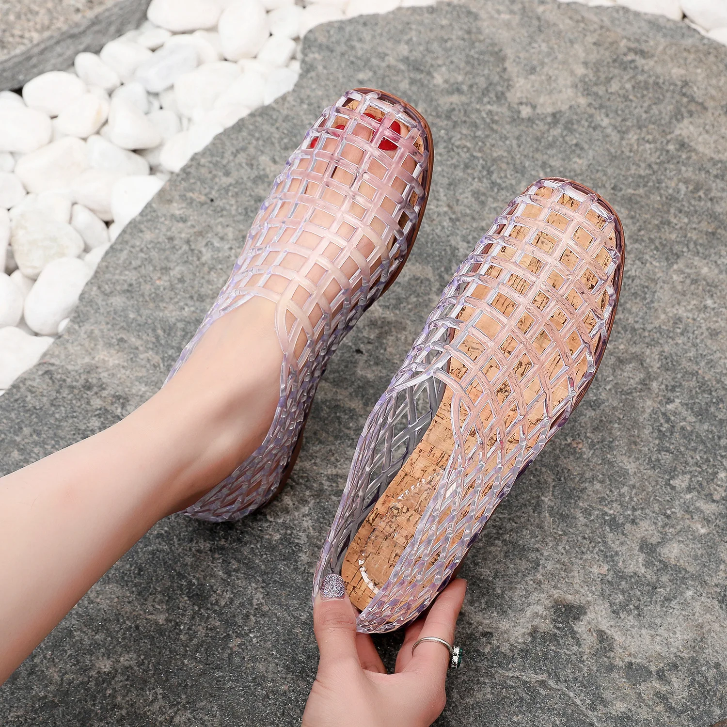 

French Fashion Sandals for Women 2025 New Summer Flat Shoes Fruit Ice Hollow Beach Sandals Crystal Shoes Hole Shoes