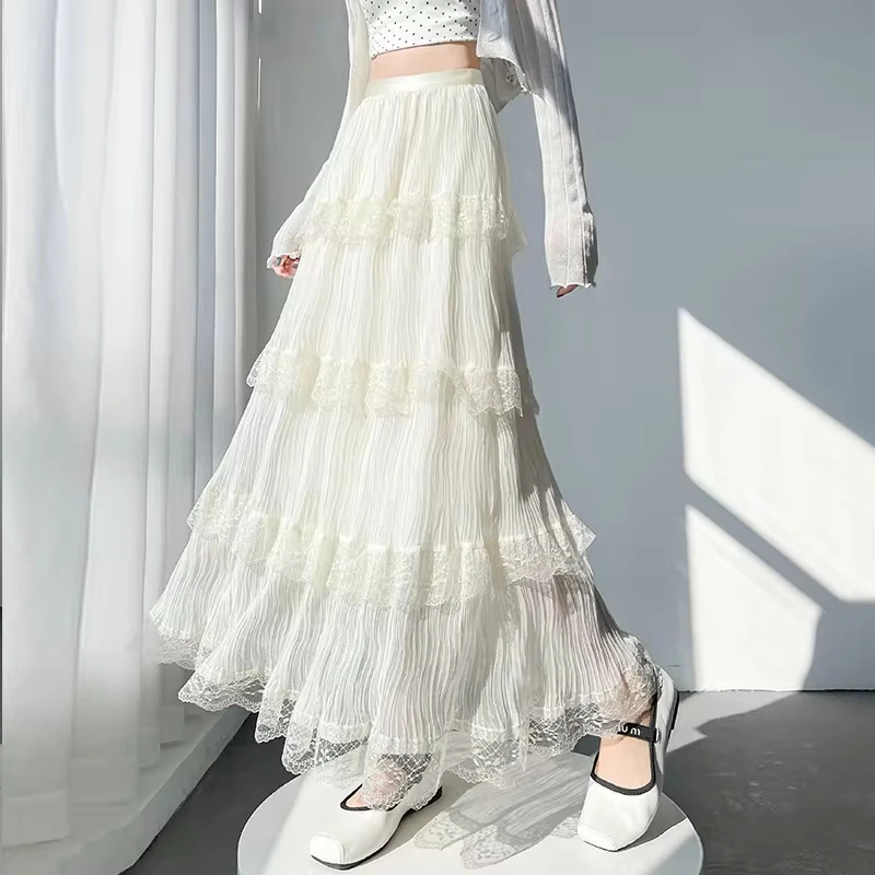 Sweet Girly Style Cake Lace Half Women Spring New Gentle High Waist Slimming Mid-Length Skirt