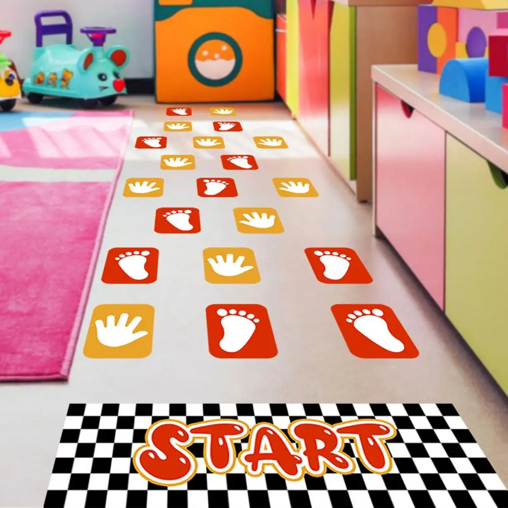 Childhood Game Hopscotch Floor Sticker Safe Training Cartoon Hand Foot Print Self-adhesive Lattice Game Nursery Floor Stickers