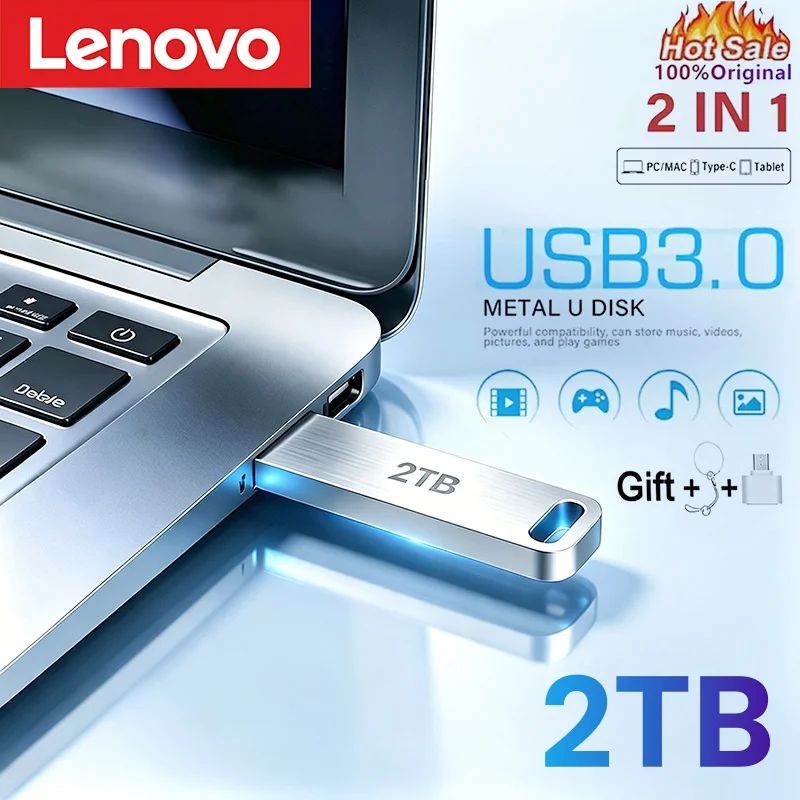Image of Lenovo Metall-USB-Adapter Flash-Laufwerk USB 3.0 128GB 256GB 512GB Hochgeschwindigkeits-Metall-Mini-USB-Stick 1TB 2TB Speicherstick