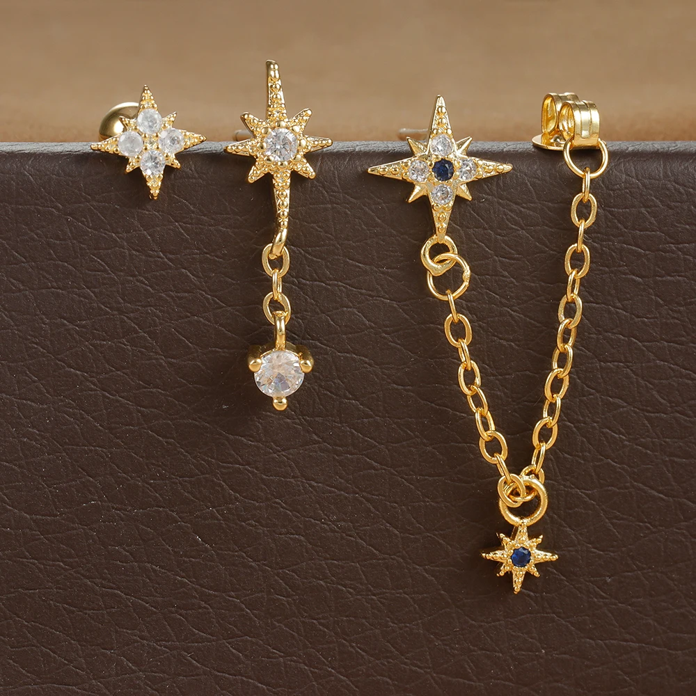 3PCS Stainless Steel Chain Star Earring Set For Women Design Senior Sense of Fashion Personality Earring 2024 Y2K Trendy Jewelry