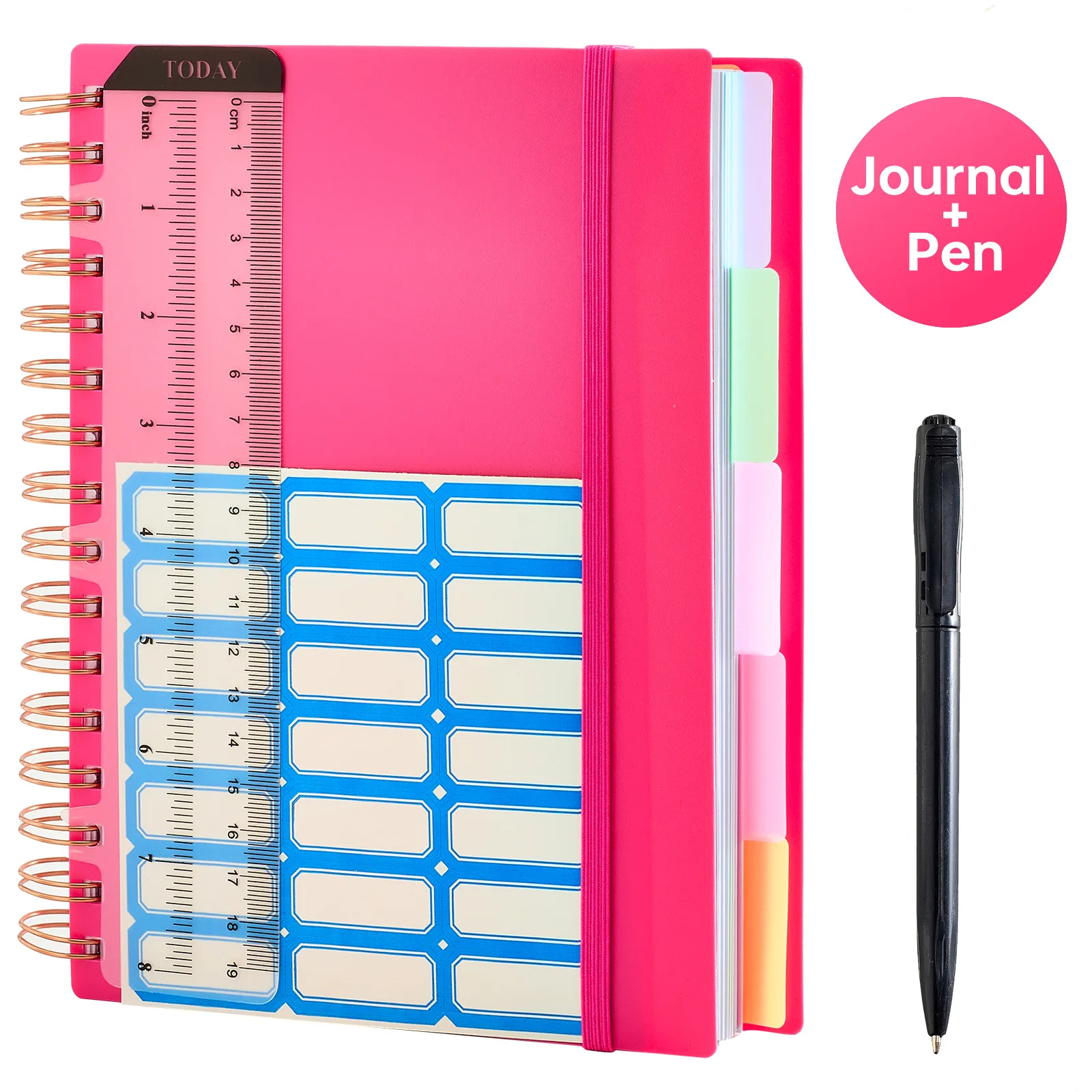 A5 PP Spiral Coil Notebook 240 Pages Undated Lined with Dividers Free Ruler Planner Stationery