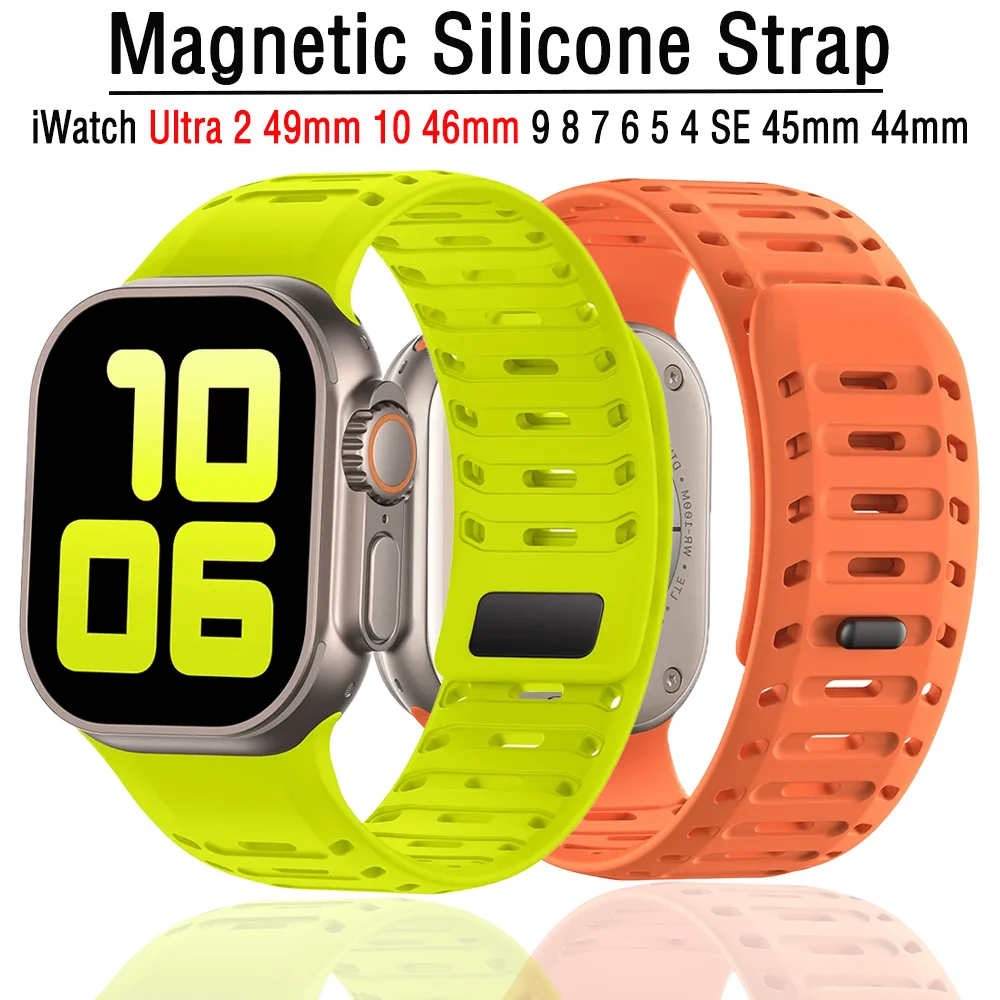 Спортивный силиконовый ремешок для Apple Watch Ultra 2 49 мм 10 46 мм Магнитный браслет Correa iwatch 9 8 7 6 5 SE 45 мм 44 мм Ремень-браслет
