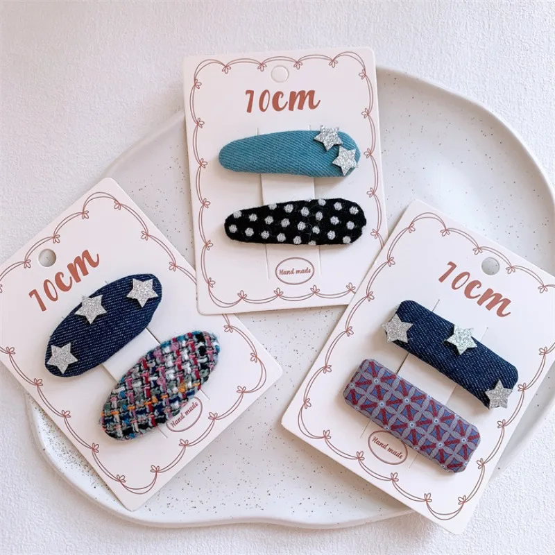 

Новые универсальные джинсовые заколки-звездочки для девочек: милые зажимы для челки, нескользящие, бережные к волосам, повседневные аксессуары для волос, украшения для головы