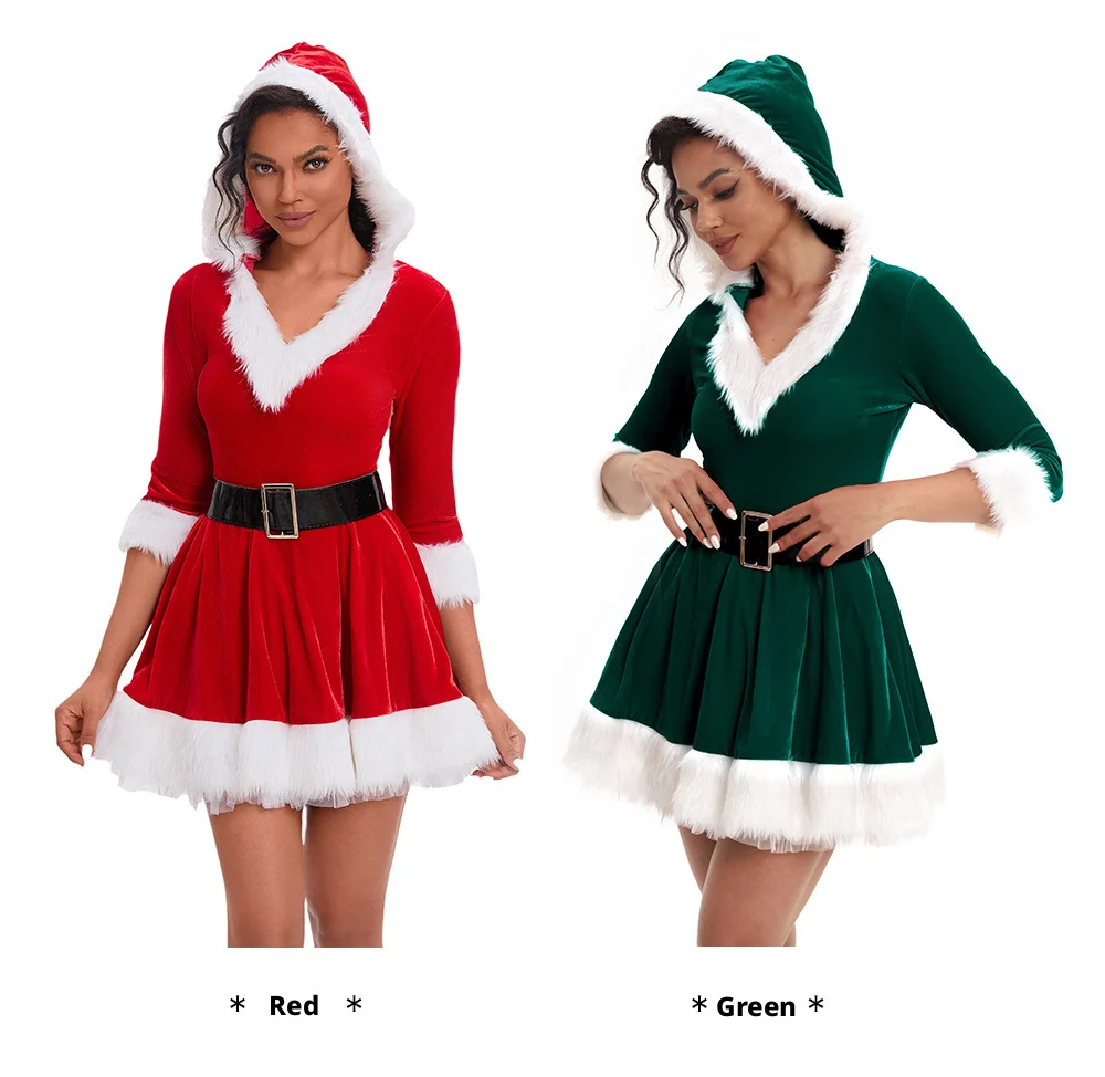 Mini-Robe Mère Noël en Velours à Capuche – photo 4