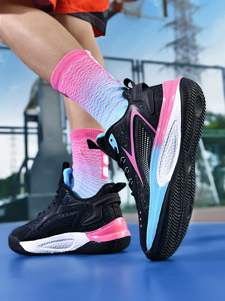 

2025 Summer New Basketball Shoes Men's Breathable Basketball Boots Shock Absorption High-Top Sports Shoes Quick-Lacing Outdoor S