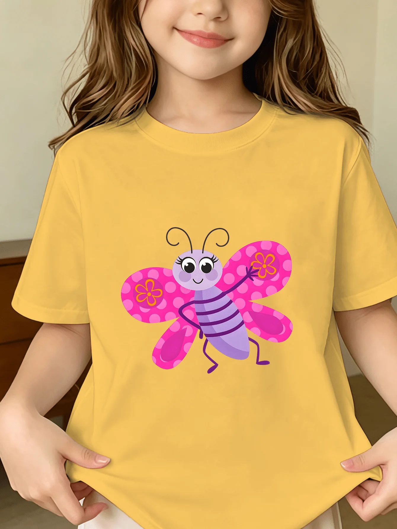 Cartoon Butterfly Kids Tee Cute Insect Pattern Print Boys Girls Family Matching Cotton Summer Short Sleeve Basic Children Tshirt