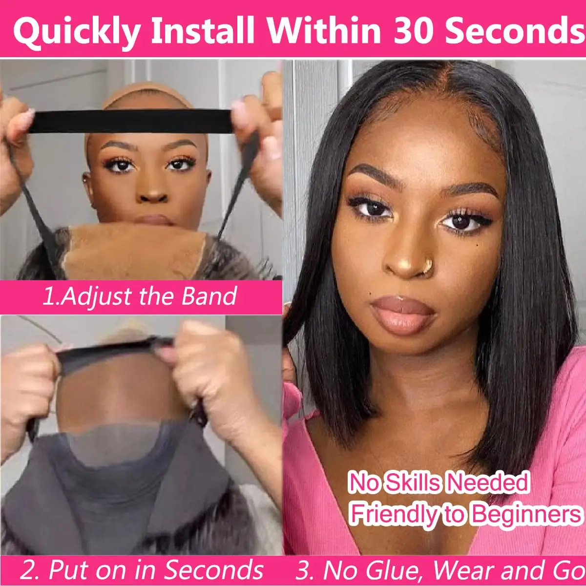 Wear And Go Glueless Wigs Human Hair Bob Straight Pre Cut Lace Front Wigs Human Hair Upgraded No Glue Lace Front Wigs For Women - Image 4