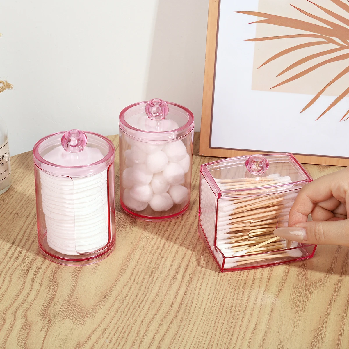 Qtip Holder Dispenser with Lid - 10-Ounce Bathroom Storage Box for Cotton Balls Cotton Swab Bath Salts Vanity Canisters