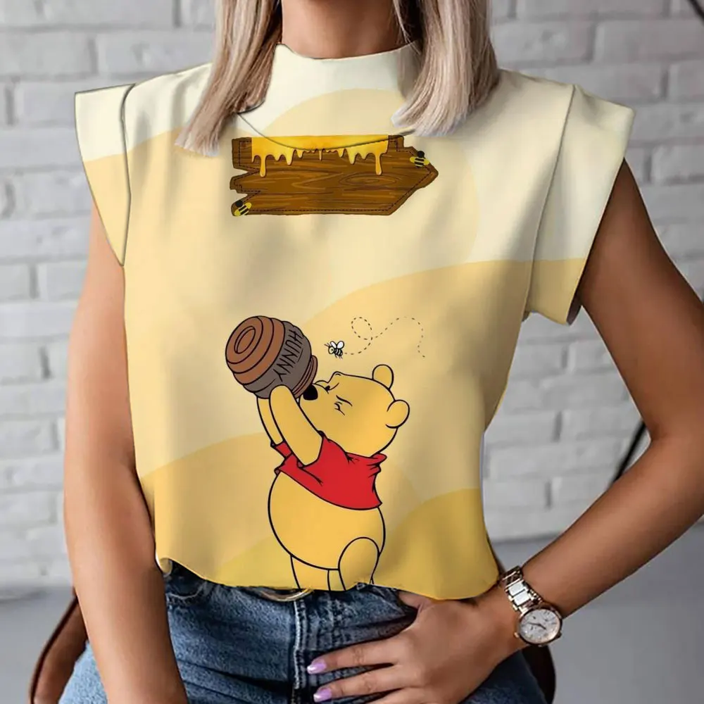 2024 Summer New Women's T-shirt Winnie the Pooh Cartoon Women's Turtleneck T-shirt Fashion Comfortable Casual Short Sleeve