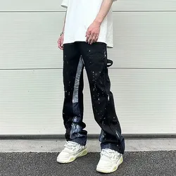 2024 Roupas Y2K Streetwear Kanye Patchwork Baggy Stacked Jeans Pants Men Clothes Straight Hip Hop Denim Trousers Pantaloni Uomo