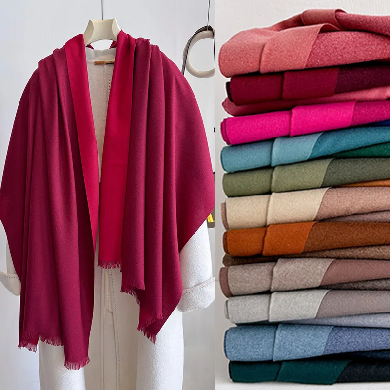

New Winter Scarf For Women Long Warm Cashmere Scarves Hijab Solid Lady Shawl Wrap Double Sides Female Pashmina Bandana Scarfs