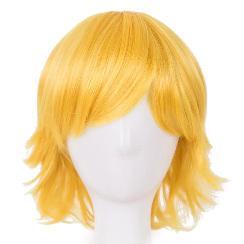Cosplay Wig Fei-Show Synthetic Heat Resistant Short Wavy Hair Costume Cosplay Halloween Carnival Events Party Yellow Hairpiece