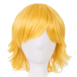 Cosplay Wig Fei-Show Synthetic Heat Resistant Short Wavy Hair Costume Cosplay Halloween Carnival Events Party Yellow Hairpiece