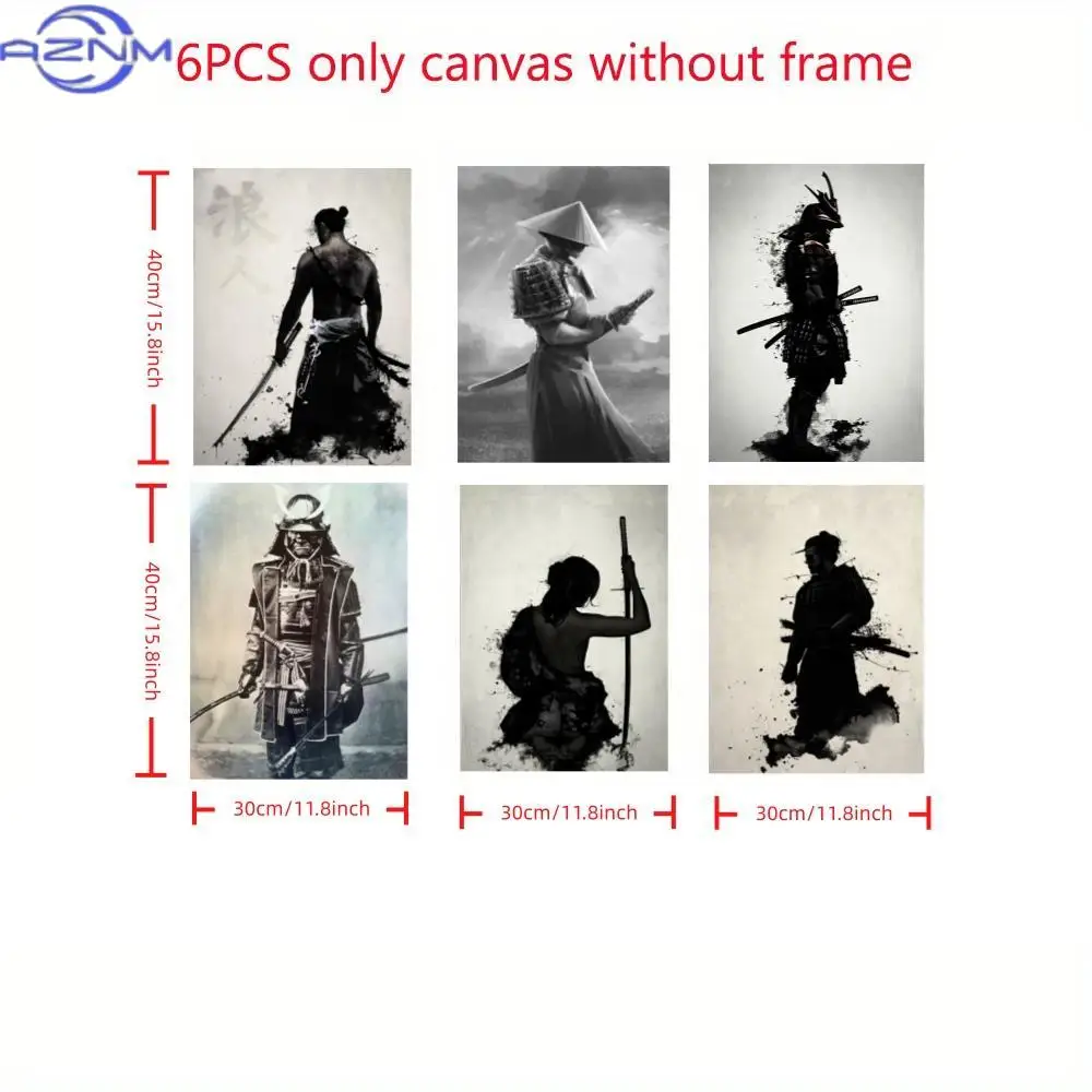 A Set of 6pcs of Unframed Abstract Art Canvas Prints in Style, Featuring Anime-Inspired Designs. These Unframed Canvas Artworks,