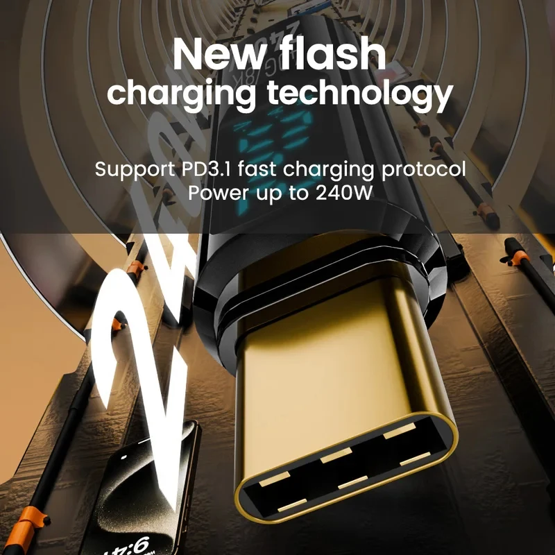 Cable USB 4 Tipo C a C de 8K 60Hz, 240W 5A OTG con Pantalla Digital para iPhone 15, Tableta Samsung, Laptop, Sincronización de Video