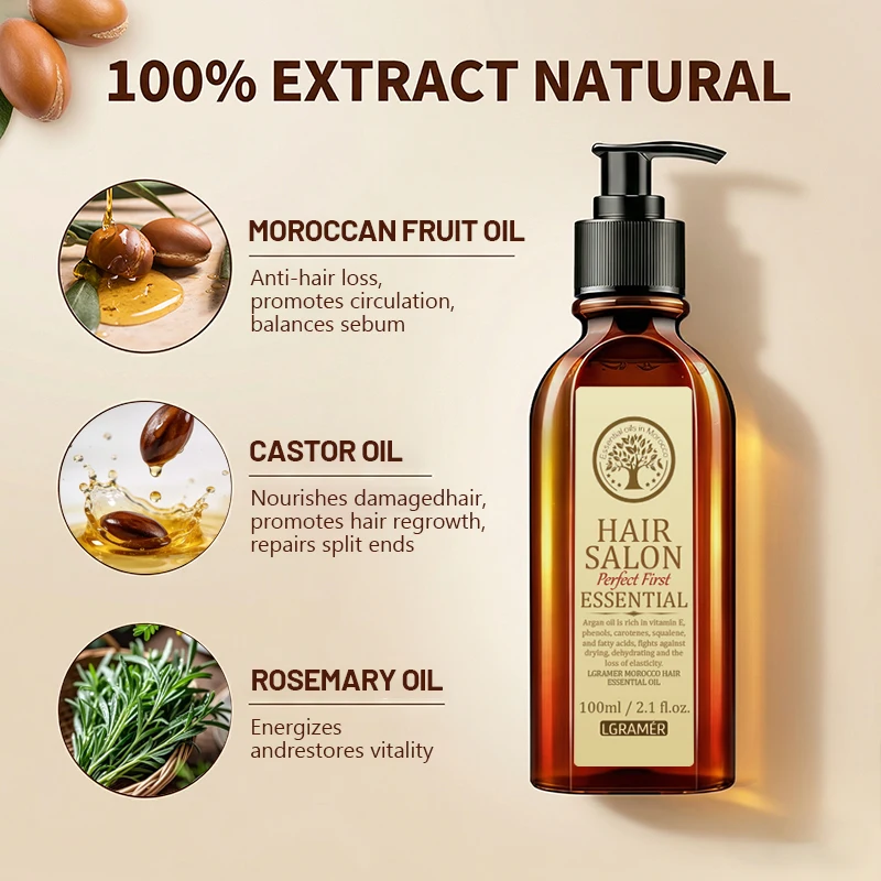 100ml Moroccan Argan Hair Essential Oil Hair Salon Care Serum Anti-Frizz Repair Dry Damaged Hair Nourish Scalp Add Shine Hair