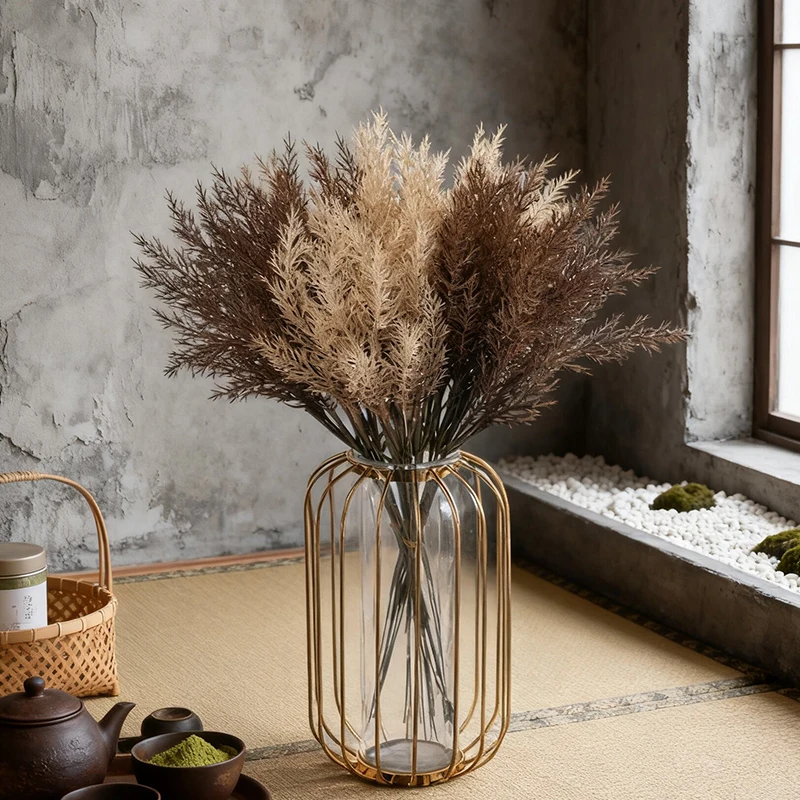 6 قطعة عشب القمح البلاستيكي الزهور الاصطناعية غرفة المنزل الخريف الزفاف الديكور ريم القصب باقة الرملي الملونة القهوة نبات صناعي #5