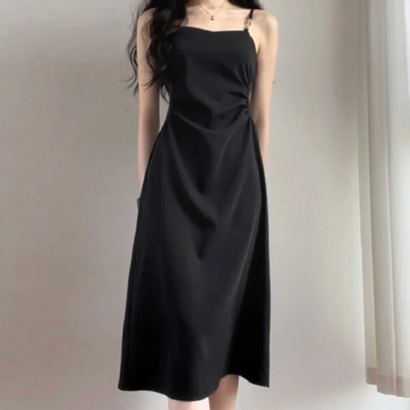 

Black Dress Children's Summer Dress 2024 New Waist and Thin High-end Temperament Hepburn Style Small Black Dress