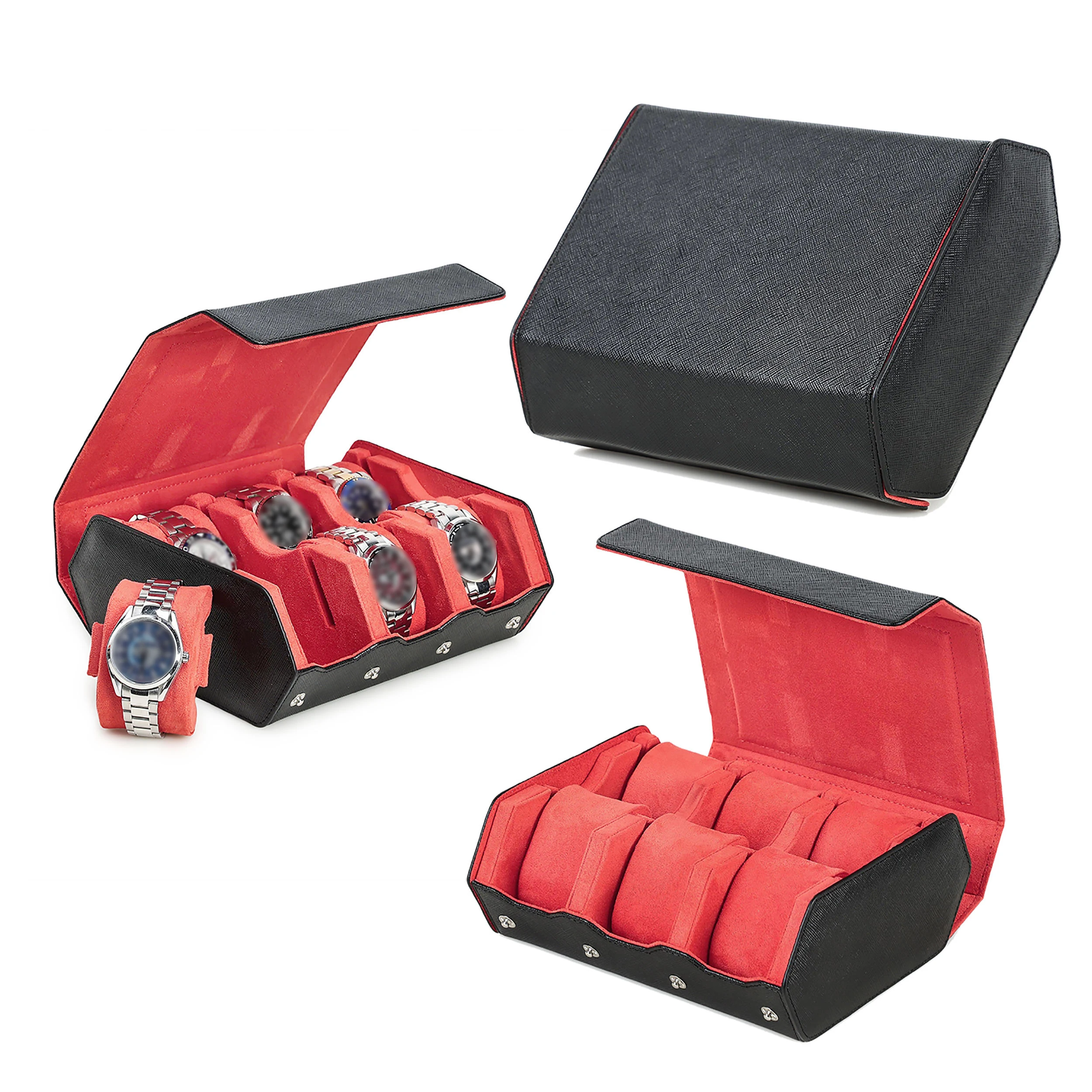 

Wholesale Custom Black Saffiano Leather Travel Watch Storage Box 6 Watch Case Manufacturer CFG1018