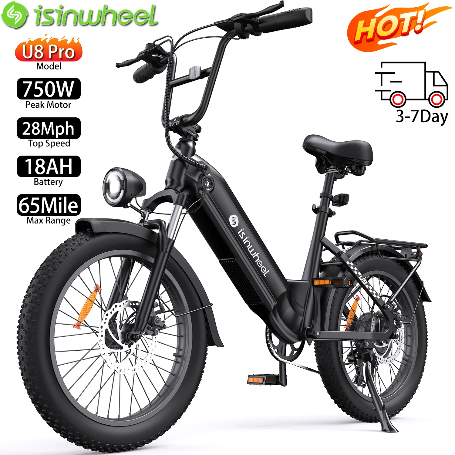 

Электрический городской велосипед Isinwheel U8 Pro, 20 дюймов, 750 Вт, верхняя скорость, 28 миль/год, 48 В, 18 Ач, максимальный диапазон, нагрузка 65 миль, 330 фунтов, электронный велосипед для взрослых
