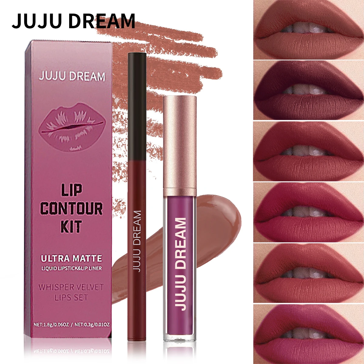 Lip Kit Long Lasting Waterproof Natural Lip line Lipstick Lip gloss Makeup Set Portable Travel Makeup 2pcs/Set