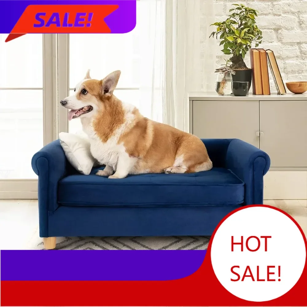 

Хит продаж: Диван-кровать для средних собак, выдерживает до 32 кг, велюровый диванчик для комфортного сна и поддержки суставов, темно-синий