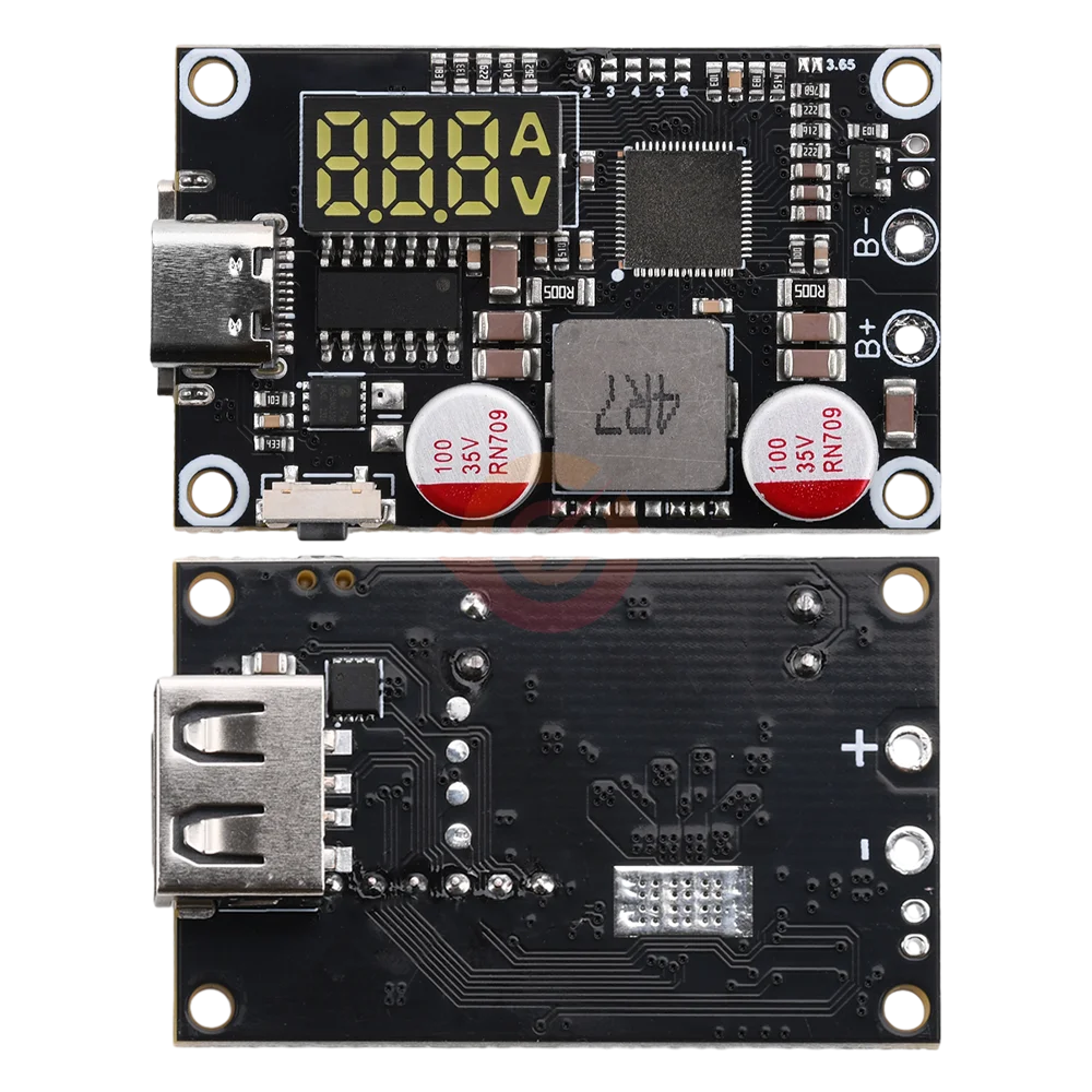 Pd/qc tipo-c usb 45w display led módulo adaptador de carregamento rápido 2-6s bms bateria de lítio módulo de carga rápida boost buck conversor