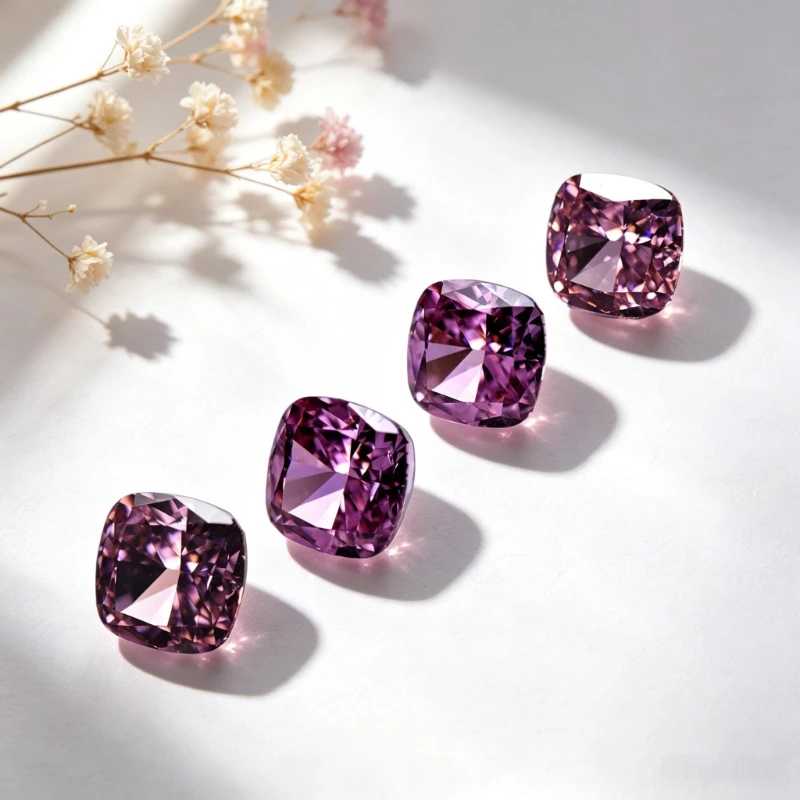 Kubischer Zirkonia Crushed Ice Cut Quadratische Kissenform Rosa Farbe 5A+ Qualität CZ 4K Schliff Hochkarätiger Diamant – Detail 6