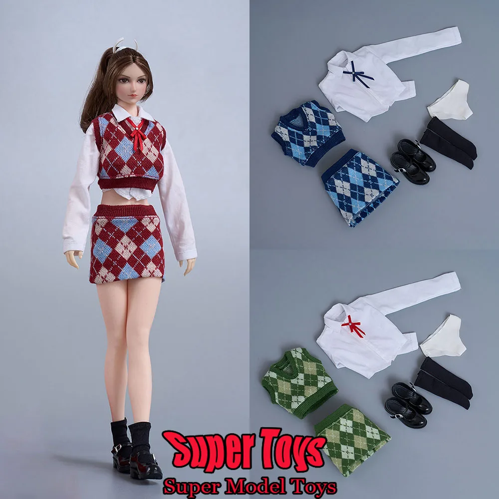 CDtoys CD057 1/6 Soldier Clothing Diamond Checkered Knitted Tank Top Wrapped Hip Short Skirt Set Fit 12-inch Action Figure Doll