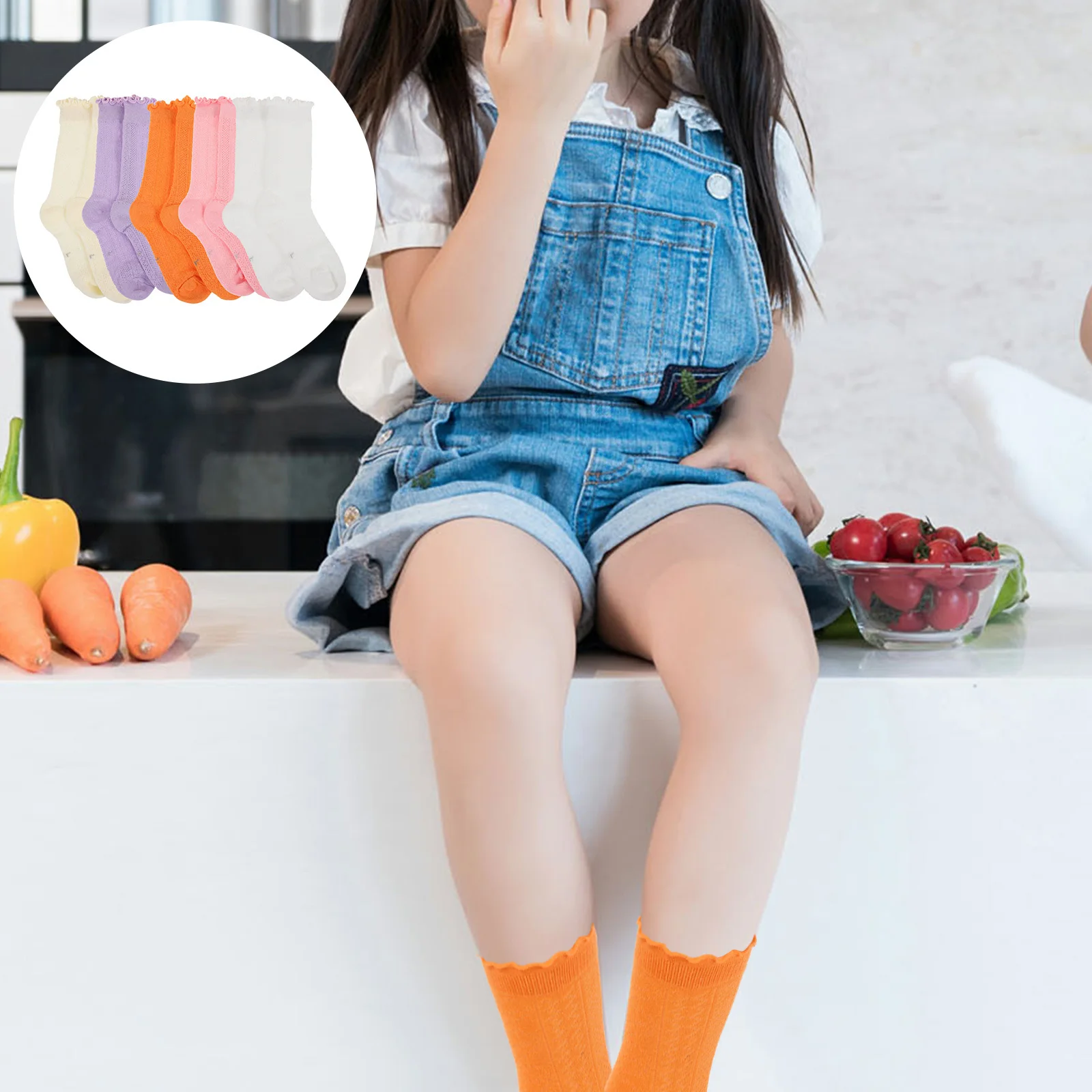 

5Pairs Kids Cotton Socks Mid-Tube Breathable Comfortable Fit Non-Slip Baby Girl Toddler Socks for Spring Autumn