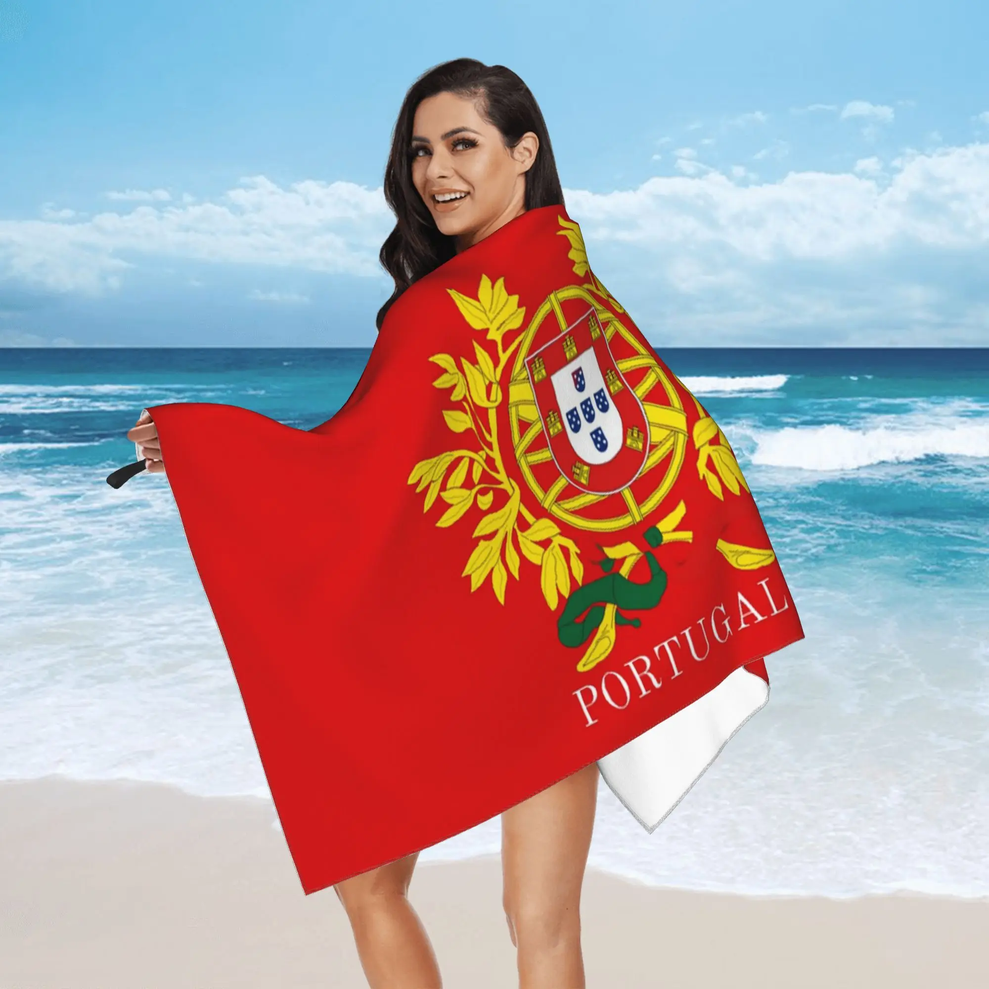 Flag Of Portugal Beach Towel Soft Microfiber Quick Dry Absorbent Quick Towels For Pool