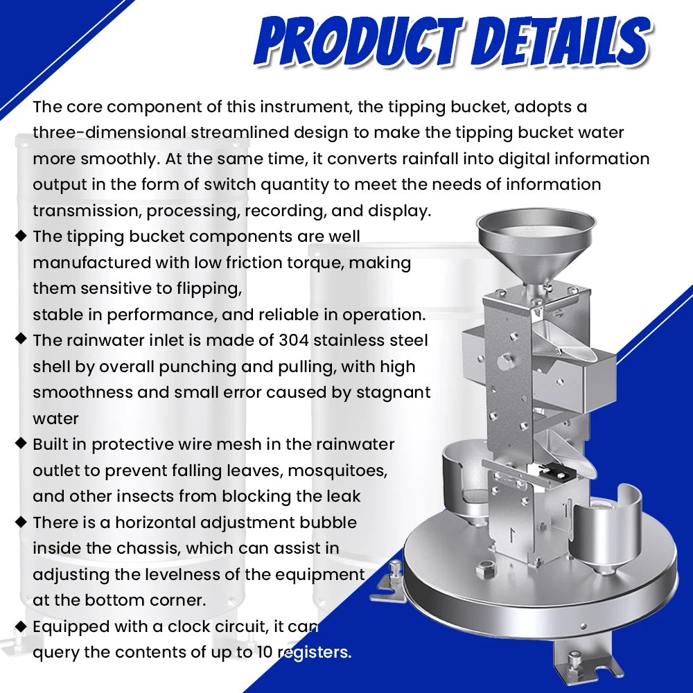 Full Stainless Steel Rain Sensor Module Tipping Bucket Type Rainfall Measurement Highly Accurate Transmitter Pulse RS485 0.2MM