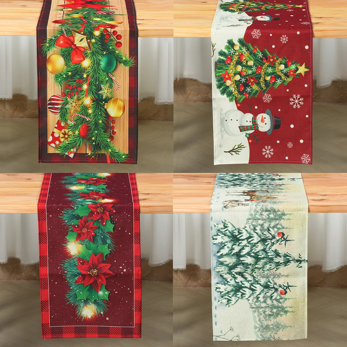 

Christmas Red Flower Linen Table Runner Merry Christmas Decoration For Home 2023 Xmas Gifts Cristmas Gifts Navidad New Year